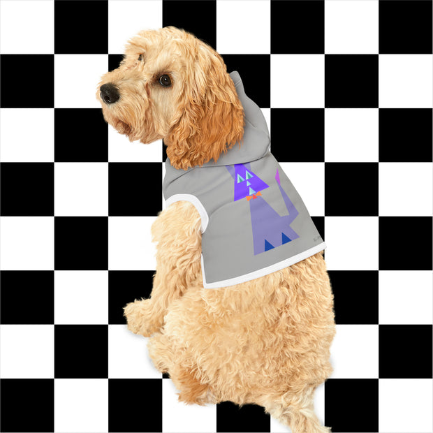 Gray Pet Hoodie Featuring a "Count Kitty Triangles" Puzzle