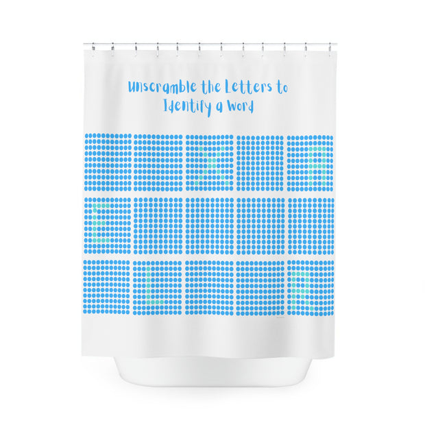 Shower Curtain Featuring an "Unscramble" Brainteaser Puzzle