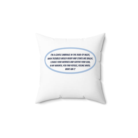 Blue & White Square Accent Pillow Featuring a Brainteasing Riddle