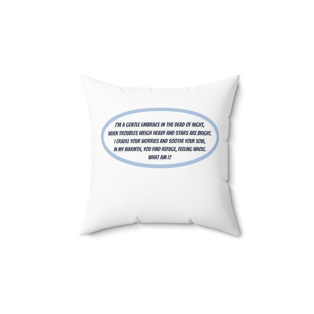 Blue & White Square Accent Pillow Featuring a Brainteasing Riddle