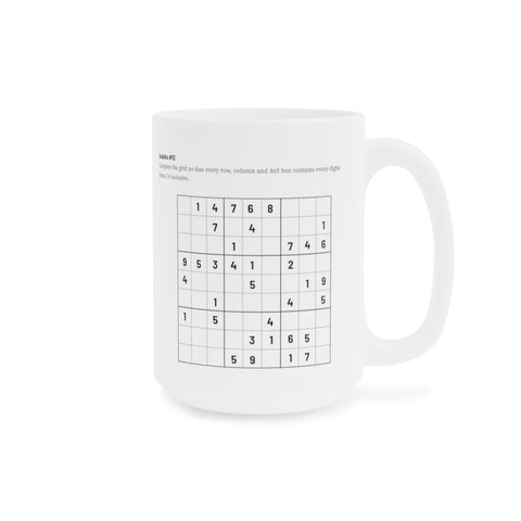 White Ceramic Mug Featuring a Sudoku Puzzle