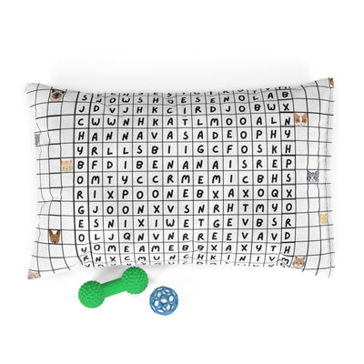 Cat Bed Featuring a "Cat Breeds Word Search" Puzzle