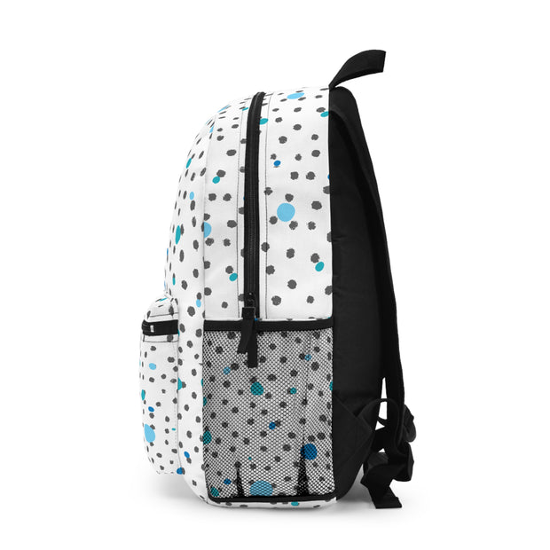 White Backpack Featuring a "Count the 8s" Puzzle