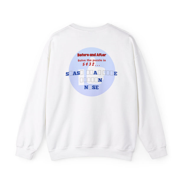 White Unisex Heavy Blend™ Crewneck Sweatshirt Featuring a "Before & After" Puzzle