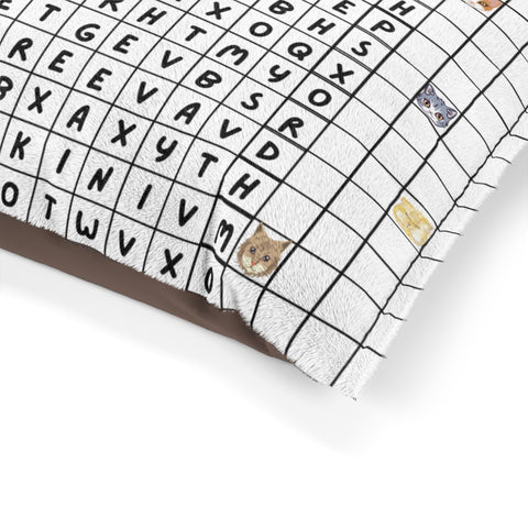 Cat Bed Featuring a "Cat Breeds Word Search" Puzzle