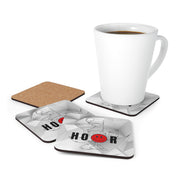 Corkwood Coaster Set Featuring a "Happy Hour" Rebus Puzzle