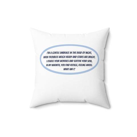 Blue & White Square Accent Pillow Featuring a Brainteasing Riddle