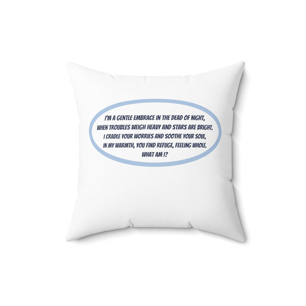 Blue & White Square Accent Pillow Featuring a Brainteasing Riddle