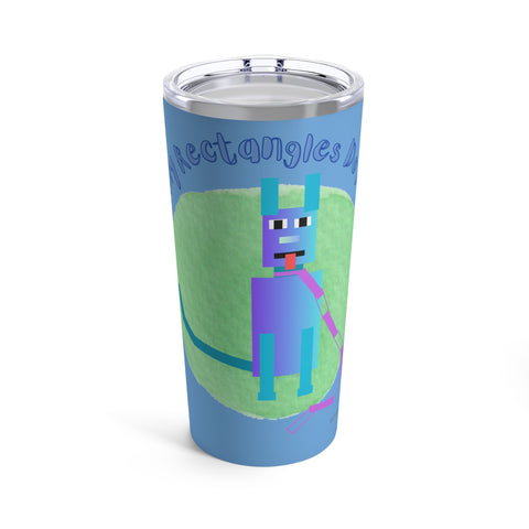 Blue Tumbler Featuring a "Count the Doggy Rectangle" Puzzle