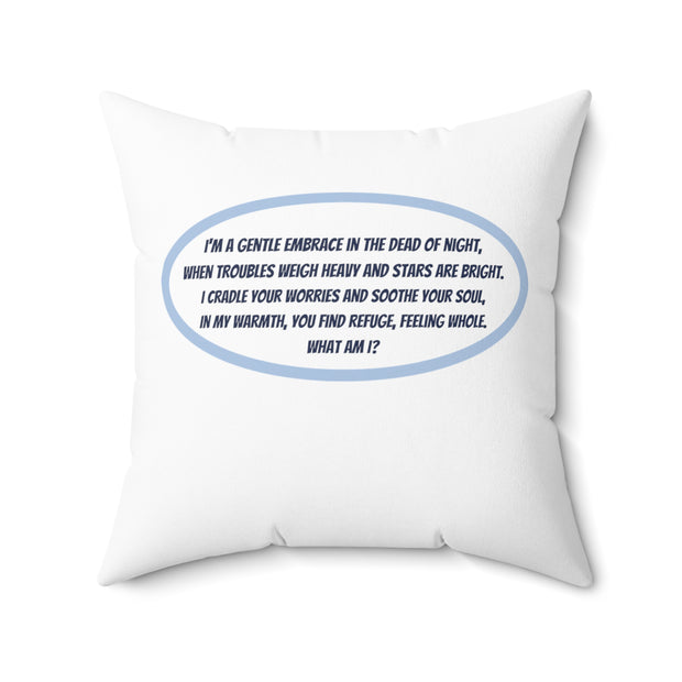 Blue & White Square Accent Pillow Featuring a Brainteasing Riddle