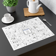 White Kitchen Placemat Featuring a "Find the Utensil" Puzzle