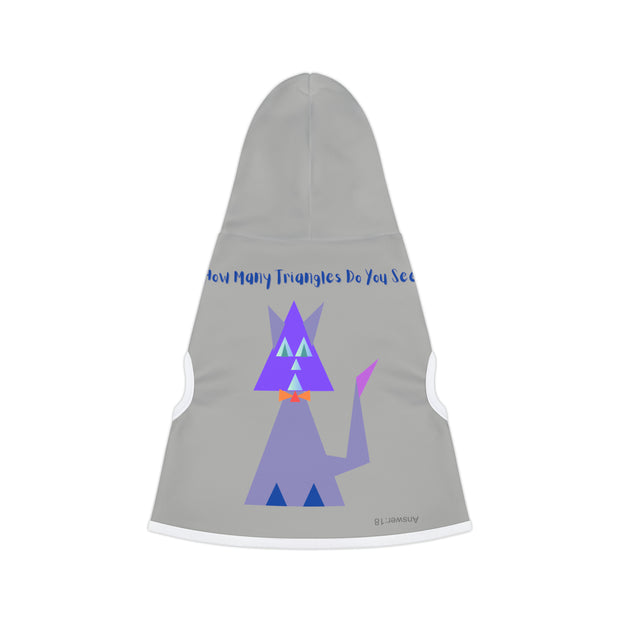 Gray Pet Hoodie Featuring a "Count Kitty Triangles" Puzzle