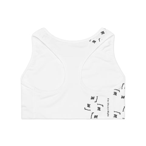 White Sports Bra Featuring an "I'm Always Right" Rebus Puzzle