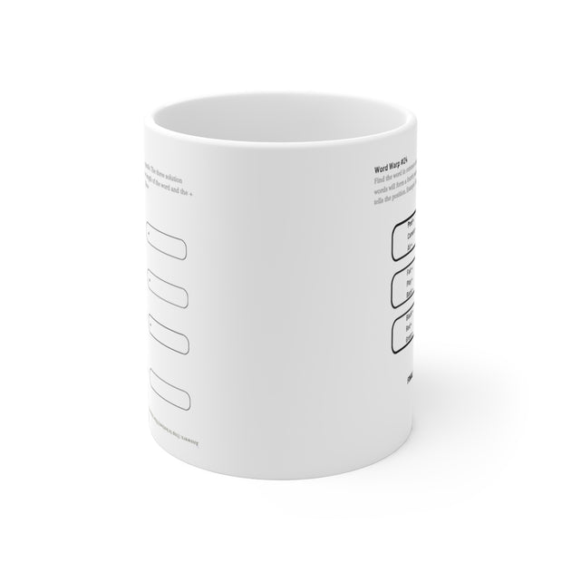 White Ceramic Mug Featuring a "Word Warp" Puzzle