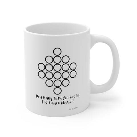 White Ceramic Mug Featuring a "Count the 8s" Puzzle