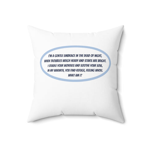 Blue & White Square Accent Pillow Featuring a Brainteasing Riddle