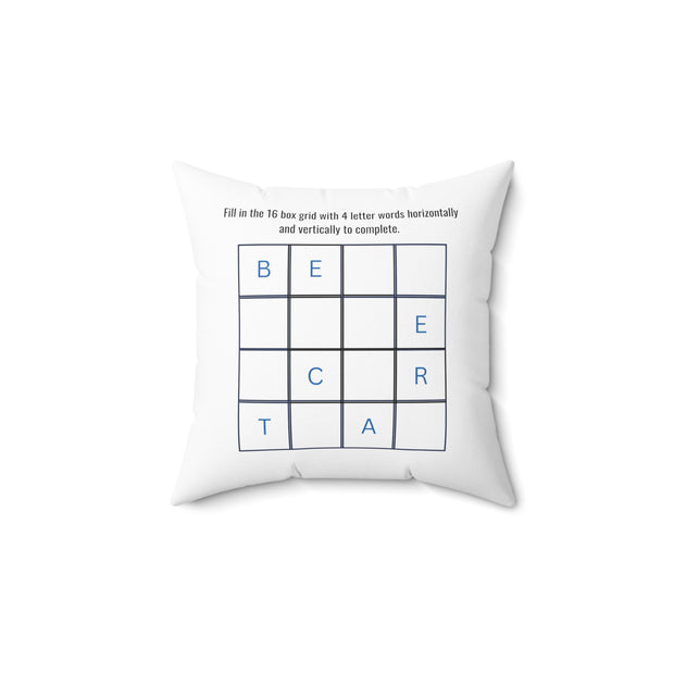 Square Pillow Featuring "Arrange Letters" Puzzle