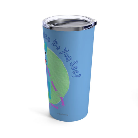 Blue Tumbler Featuring a "Count the Doggy Rectangle" Puzzle