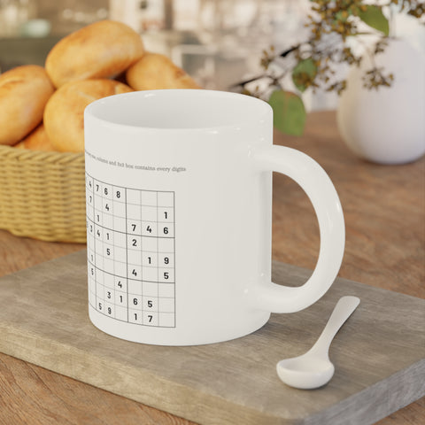 White Ceramic Mug Featuring a Sudoku Puzzle