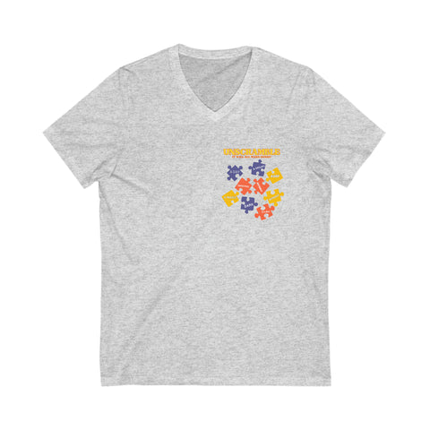 Unisex Jersey Short Sleeve V-Neck Tee Featuring an "Unscramble" Puzzle