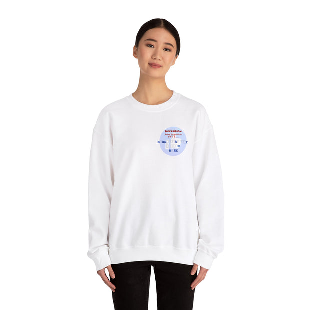 White Unisex Heavy Blend™ Crewneck Sweatshirt Featuring a "Before & After" Puzzle