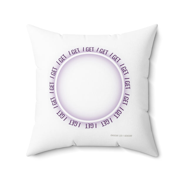 Purple Square Pillow Featuring a Rebus Puzzle