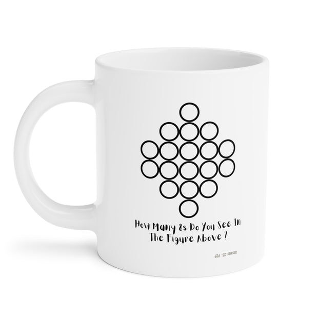 White Ceramic Mug Featuring a "Count the 8s" Puzzle