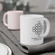 White Ceramic Mug Featuring a "Count the 8s" Puzzle