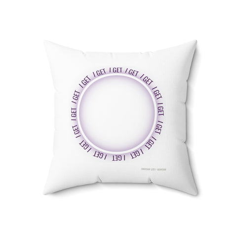 Purple Square Pillow Featuring a Rebus Puzzle