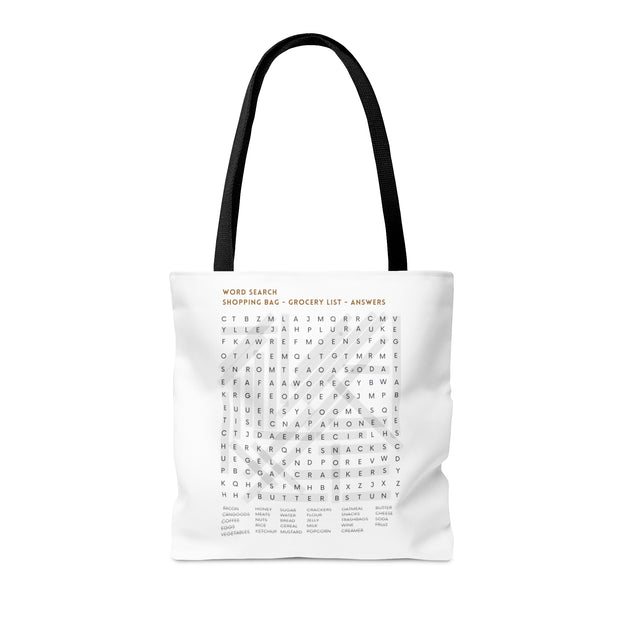 White Tote Bag Featuring "Grocery List Word Find" Puzzle