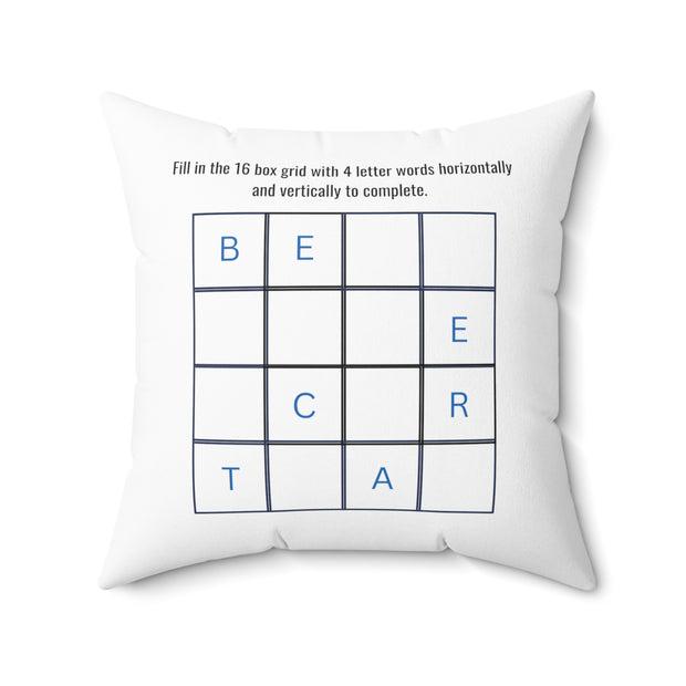 Square Pillow Featuring "Arrange Letters" Puzzle