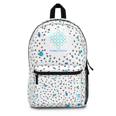 White Backpack Featuring a "Count the 8s" Puzzle