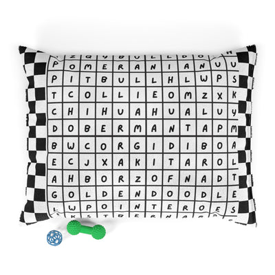 Dog Bed Featuring a "Dog Breed Word Search" Puzzle