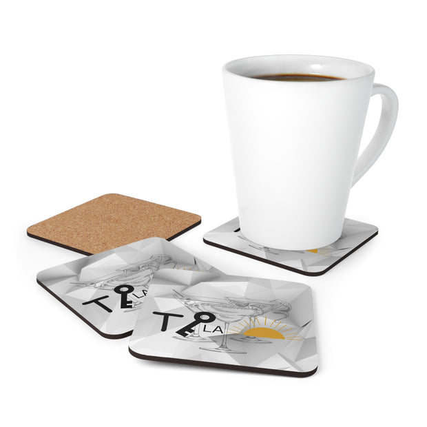 Corkwood Coaster Set Featuring a "Tequila Sunrise" Rebus Puzzle