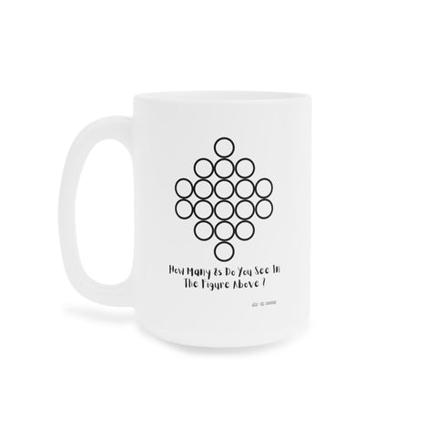 White Ceramic Mug Featuring a "Count the 8s" Puzzle