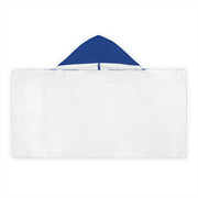 Blue & White Youth Hooded Towel Featuring a "Identify Transportation Modes" Puzzle