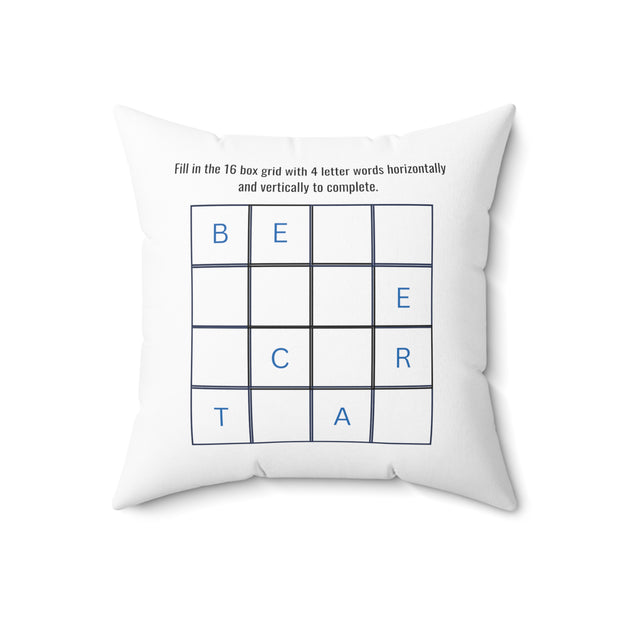 Square Pillow Featuring "Arrange Letters" Puzzle