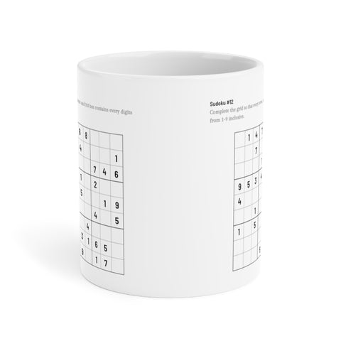 White Ceramic Mug Featuring a Sudoku Puzzle