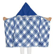 Blue & White Youth Hooded Towel Featuring a "Identify Transportation Modes" Puzzle