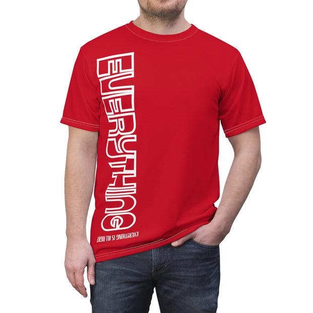 Red Unisex Tee Featuring an "Everything is Alright" Rebus Puzzle