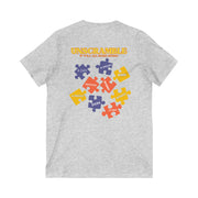 Unisex Jersey Short Sleeve V-Neck Tee Featuring an "Unscramble" Puzzle