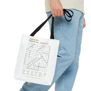 White Tote Bag Featuring "Grocery List Word Find" Puzzle