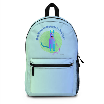 Blue Green Backpack Featuring a "Count the Rectangles" Puzzle