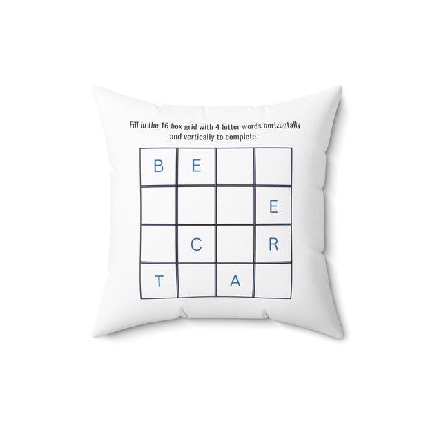 Square Pillow Featuring "Arrange Letters" Puzzle