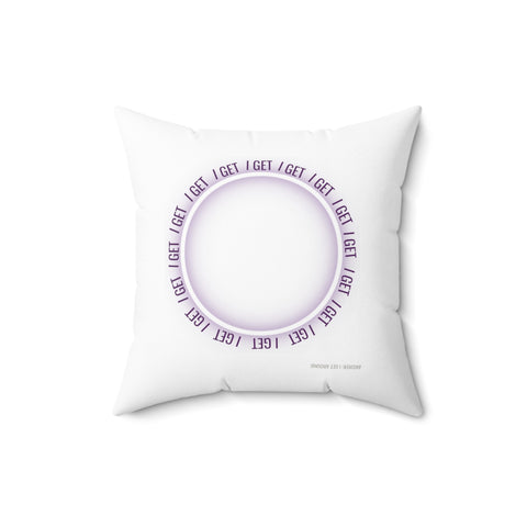 Purple Square Pillow Featuring a Rebus Puzzle