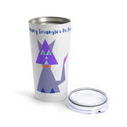 White Tumbler Featuring a "Count the Kitty Triangles" Puzzle