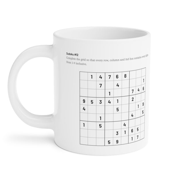 White Ceramic Mug Featuring a Sudoku Puzzle