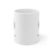 White Ceramic Mug Featuring a "Count the 8s" Puzzle