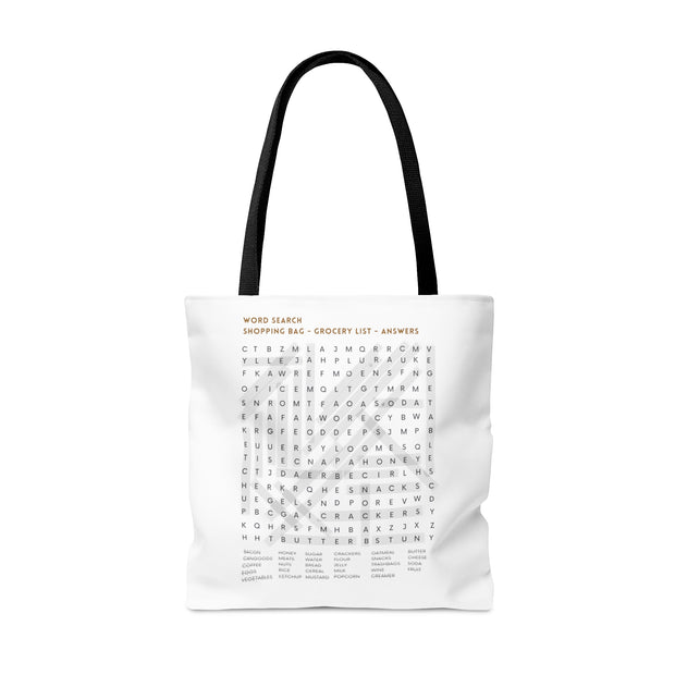 White Tote Bag Featuring "Grocery List Word Find" Puzzle