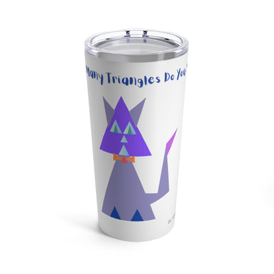 White Tumbler Featuring a "Count the Kitty Triangles" Puzzle